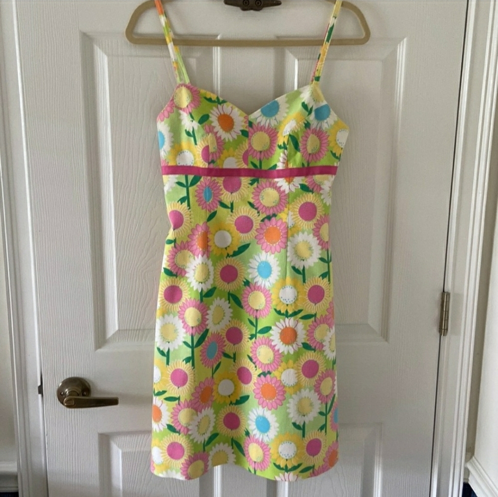 EUC Lilly Pulitzer floral spaghetti strap dress 0 cotton, lined